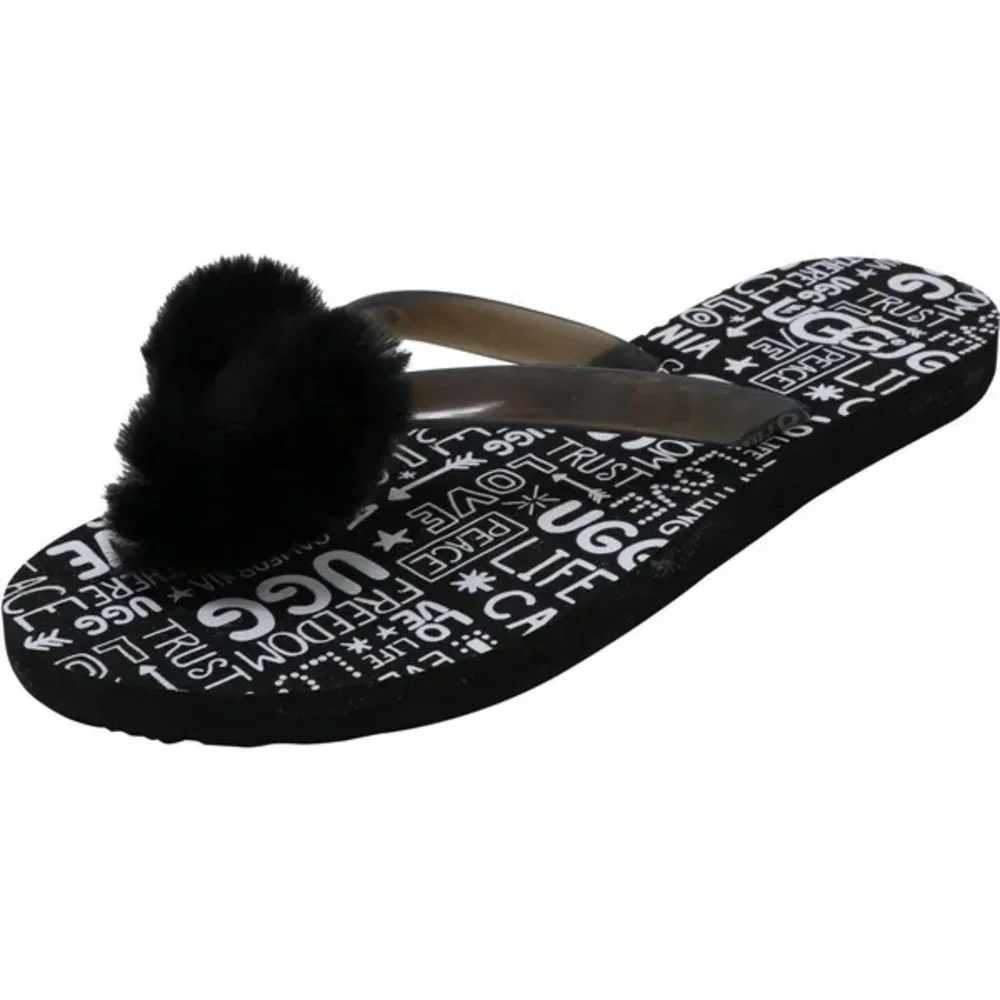 UGG WOMEN’S SIMI FLUFF MANIFESTO SANDAL - BLACK SIZE 6 (NEW WITH TAGS) - Picture 1 of 1
